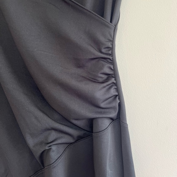 Athleta Nectar Faux Wrap Black Dress w/ Cap Sleeves, Ruching, Surplice Neck, S - Picture 6 of 8